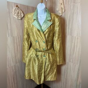 Duro Olowu Bright Gold Mint Green Long Trench Coat Jacket